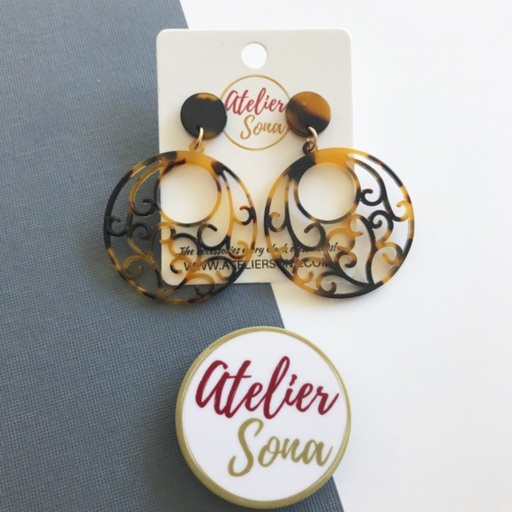 Acrylic Tortoise Shell Filigree Earrings